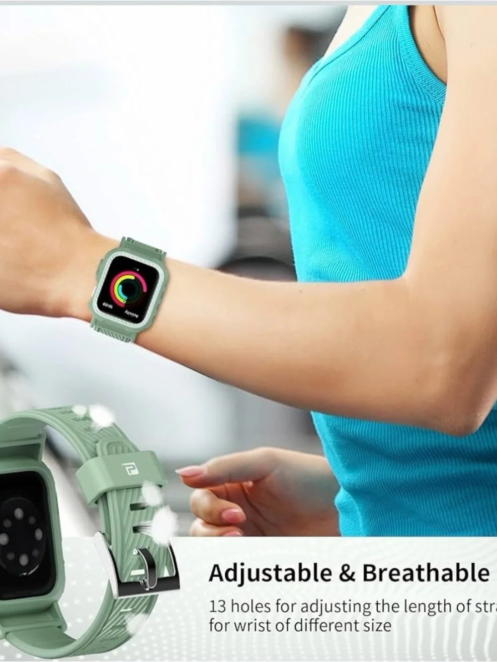 Rugged Protective Smartwatch Case in Mint Green Silicone Band